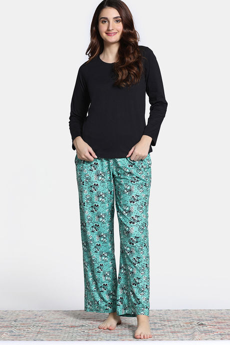 Zivame Mickey Mania Knit Poly Pyjama Set - Winter Green — image 2